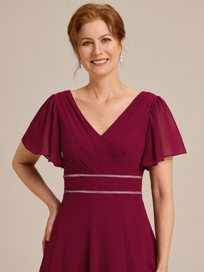 ever DAKOTA|Double V-Neck Waist Trimmed Chiffon Mother of the Bride Dress