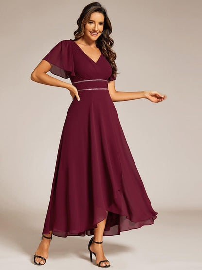 ever DAKOTA|Double V-Neck Waist Trimmed Chiffon Formal Evening Dress