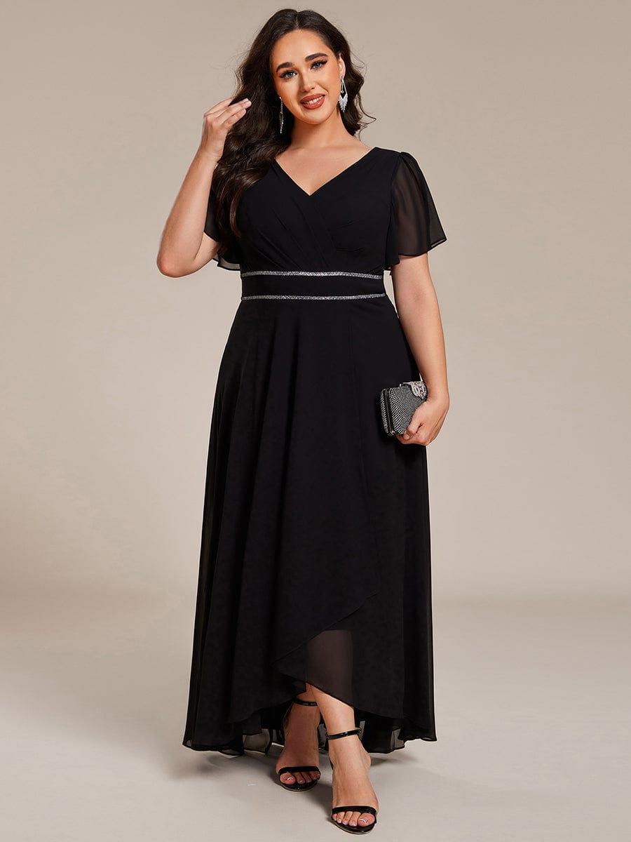 ever DAKOTA|Double V-Neck Waist Trimmed Chiffon Formal Evening Dress