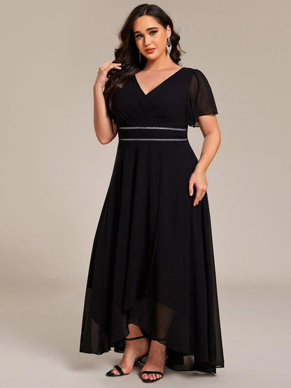 ever DAKOTA|Double V-Neck Waist Trimmed Chiffon Formal Evening Dress