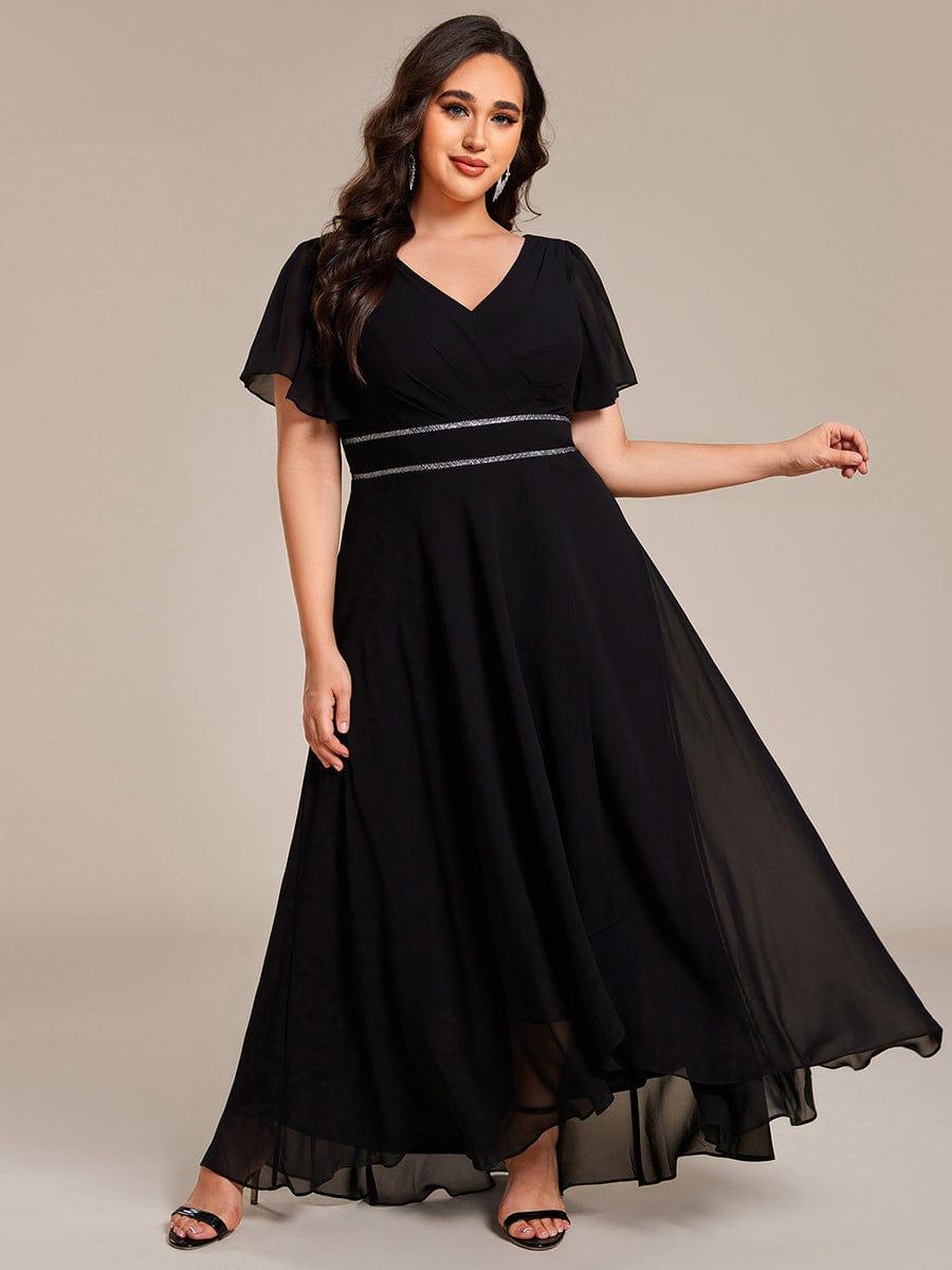 pretty DAKOTA|Plus Size V-Neck Rhinestone Waist Chiffon Maxi Formal Evening Dress