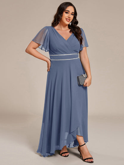 pretty DAKOTA|Plus Size V-Neck Rhinestone Waist Chiffon Maxi Formal Evening Dress