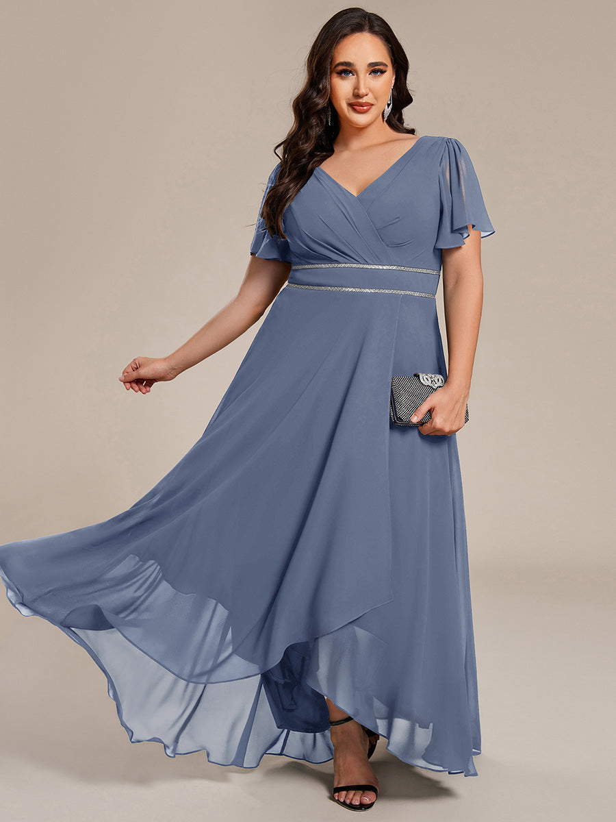 ever DAKOTA|Double V-Neck Waist Trimmed Chiffon Formal Evening Dress