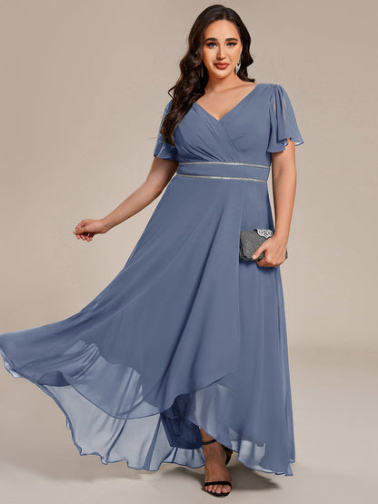 ever DAKOTA|Double V-Neck Waist Trimmed Chiffon Formal Evening Dress