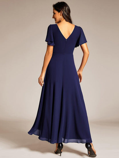 ever DAKOTA|Double V-Neck Waist Trimmed Chiffon Formal Evening Dress