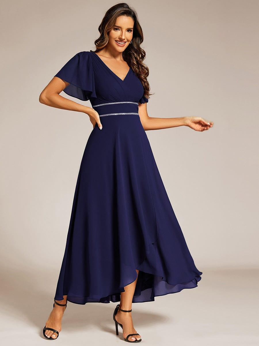 ever DAKOTA|Double V-Neck Waist Trimmed Chiffon Formal Evening Dress
