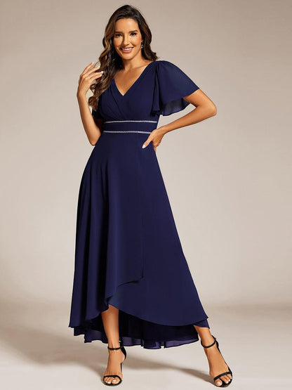 ever DAKOTA|Double V-Neck Waist Trimmed Chiffon Formal Evening Dress