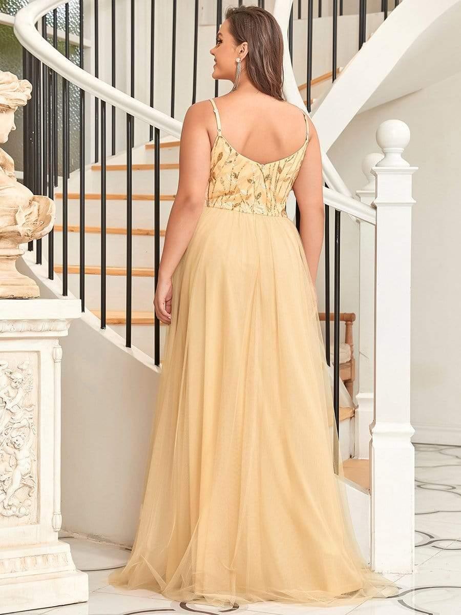 Plus Size Soft Spaghetti Straps V-Neck Embroidery Evening Dress