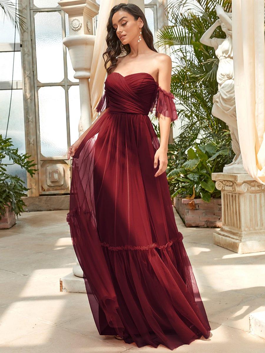 ever LUCIE|Off-Shoulder Sweetheart Double Layer Pleated Evening Dress