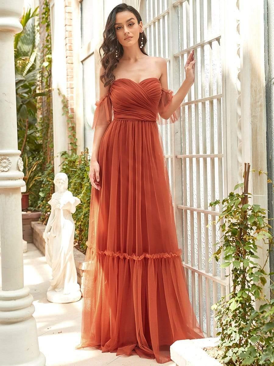 ever LUCIE|Off-Shoulder Sweetheart Double Layer Pleated Evening Dress