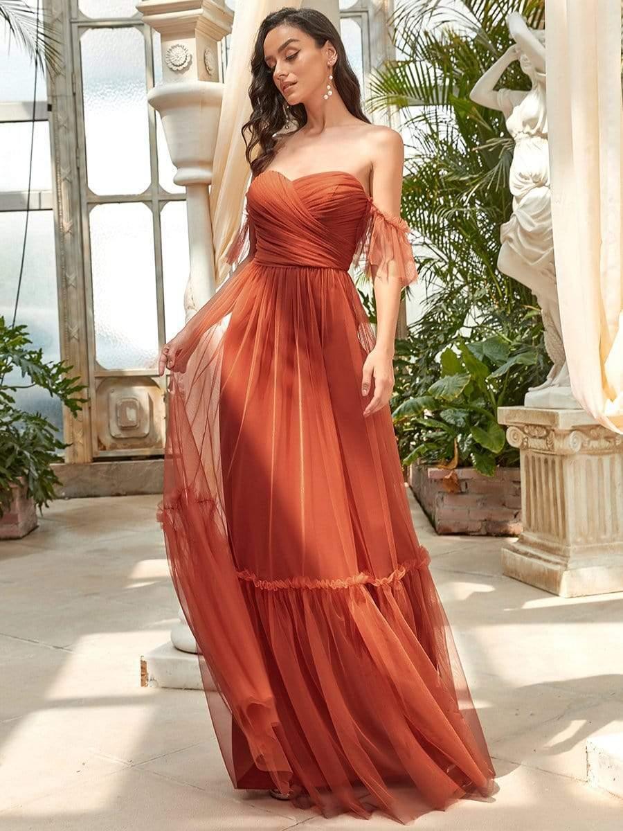 ever LUCIE|Off-Shoulder Sweetheart Double Layer Pleated Evening Dress