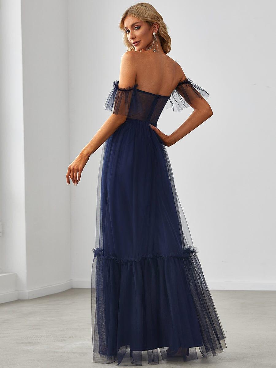 ever LUCIE|Off-Shoulder Sweetheart Double Layer Pleated Evening Dress
