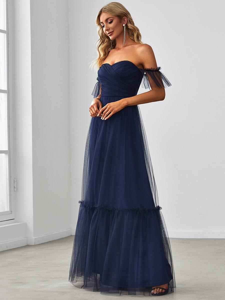 ever LUCIE|Off-Shoulder Sweetheart Double Layer Pleated Bridesmaid Dress