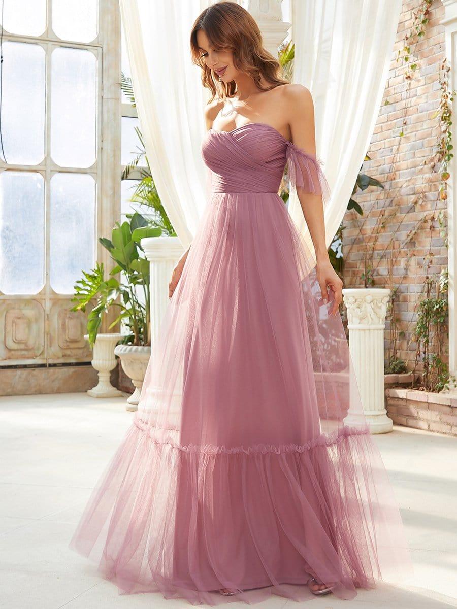 ever LUCIE|Off-Shoulder Sweetheart Double Layer Pleated Evening Dress