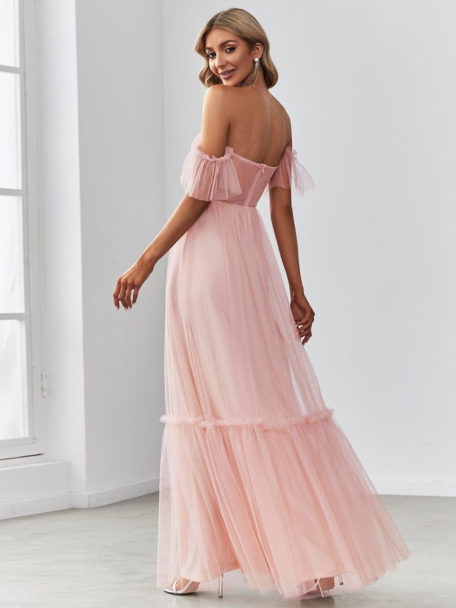 ever LUCIE|Off-Shoulder Sweetheart Double Layer Pleated Evening Dress