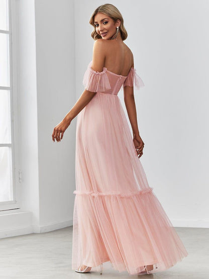 ever LUCIE|Off-Shoulder Sweetheart Double Layer Pleated Evening Dress