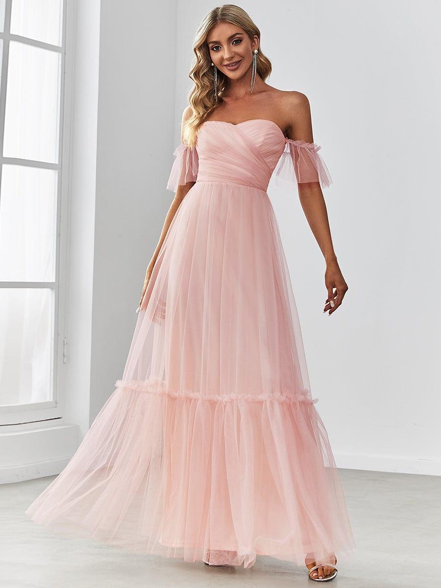 ever LUCIE|Off-Shoulder Sweetheart Double Layer Pleated Evening Dress