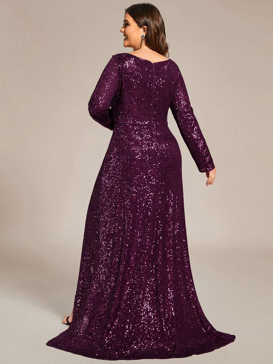 ever SYREN|Sequin Long Sleeve V-neck Asymmetrical Hem Evening Dress