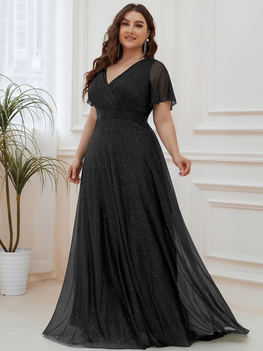 ever LIORÉ|Plus Size V Neck Ribbon Waist Formal Evening Dress With Sleeves