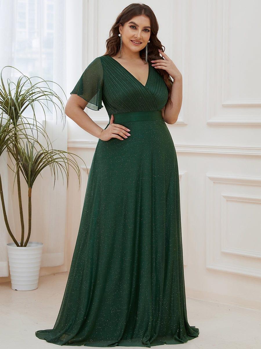 ever LIORÉ|Plus Size V Neck Ribbon Waist Formal Evening Dress With Sleeves
