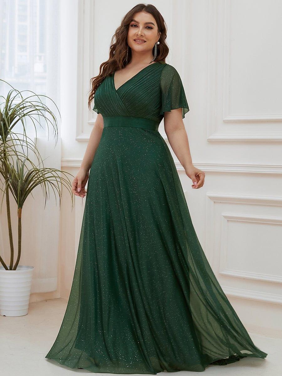 ever LIORÉ|Plus Size V Neck Ribbon Waist Formal Evening Dress With Sleeves