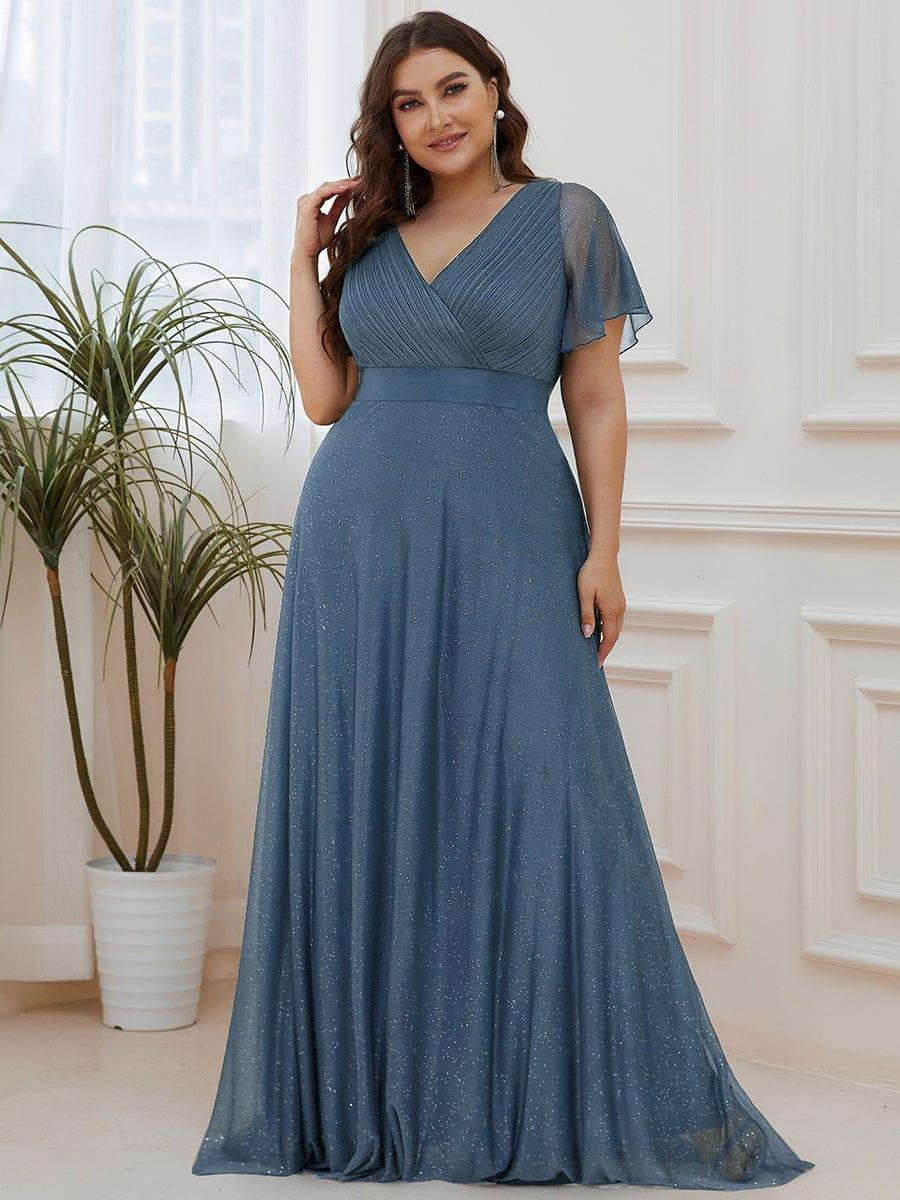 ever LIORÉ|Plus Size V Neck Ribbon Waist Formal Evening Dress With Sleeves