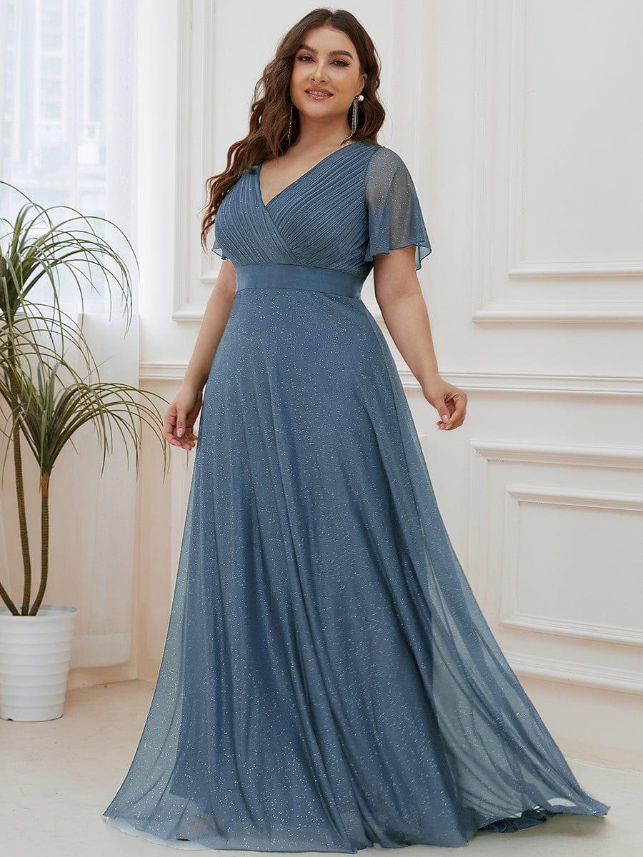 ever LIORÉ|Plus Size V Neck Ribbon Waist Formal Evening Dress With Sleeves