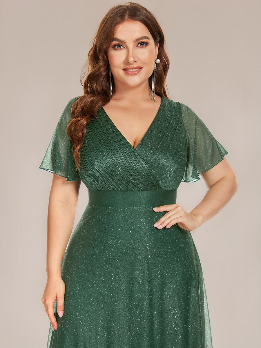 ever LIORÉ|Glitter Short Sleeve V-Neck  A-Line Wedding Guest Dress