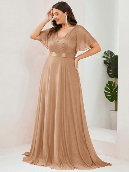 ever LIORÉ|Plus Size V Neck Ribbon Waist Formal Evening Dress With Sleeves