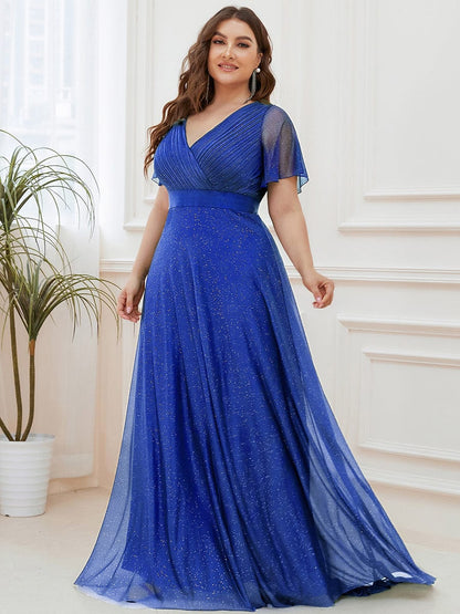 ever LIORÉ|Plus Size V Neck Ribbon Waist Formal Evening Dress With Sleeves