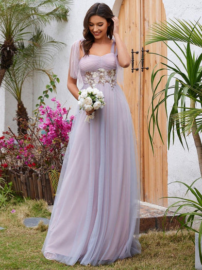 Sweetheart Frenulum Knotting Formal Evening Dress Adorned with Applique