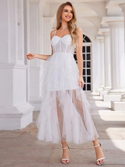 Corset Top Sweetheart See-Through Tulle Sleeveless Formal Evening Dress