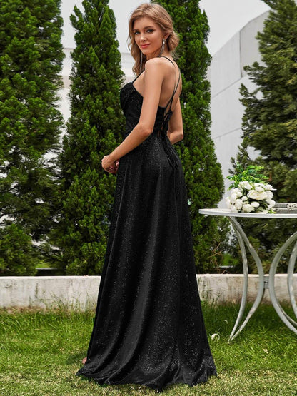 ever LEIGHTON|Sparkling Sleeveless Cowl Neck Evening Dress with High Slit