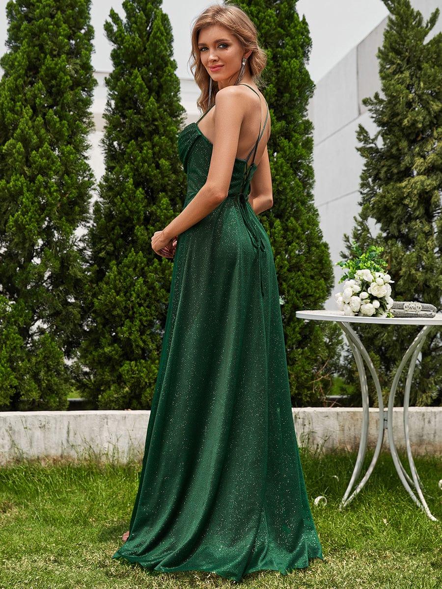 ever LEIGHTON|Sparkling Sleeveless Cowl Neck Evening Dress with High Slit