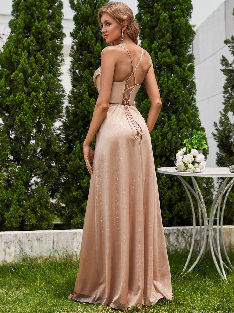 ever LEIGHTON|Sparkling Sleeveless Cowl Neck Evening Dress with High Slit