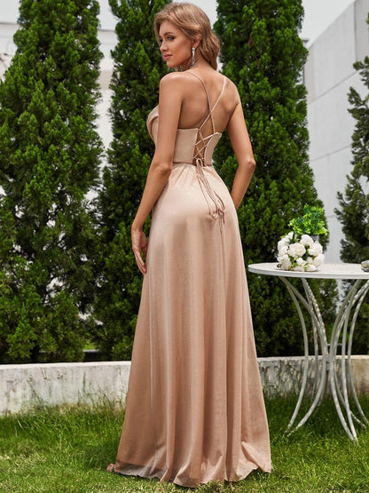 ever LEIGHTON|Sparkling Sleeveless Cowl Neck Evening Dress with High Slit
