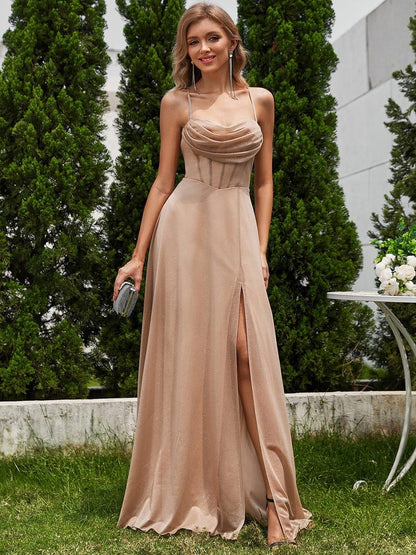 ever LEIGHTON|Sparkling Sleeveless Cowl Neck Evening Dress with High Slit