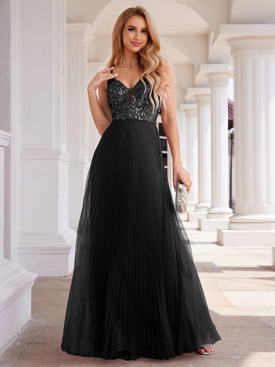 ever STORMY|High-Waist V-Neck Sequined Bodice Sleeveless Backless Formal Evening Dress