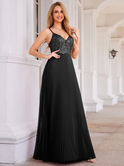 ever STORMY|High-Waist V-Neck Sequined Bodice Sleeveless Backless Formal Evening Dress
