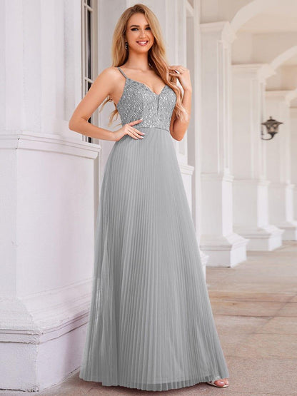 ever STORMY|High-Waist V-Neck Sequined Bodice Sleeveless Backless Formal Evening Dress