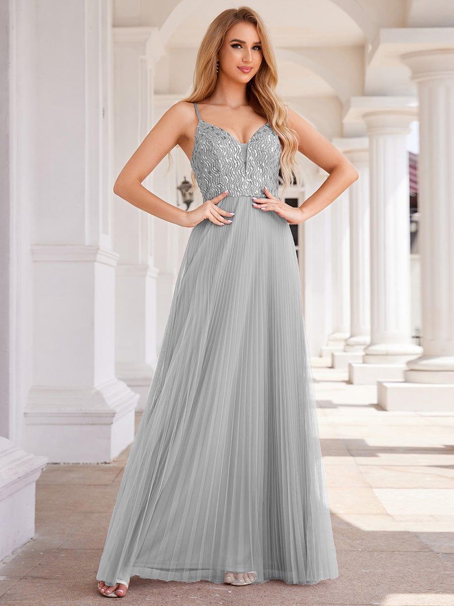 ever STORMY|High-Waist V-Neck Sequined Bodice Sleeveless Backless Formal Evening Dress