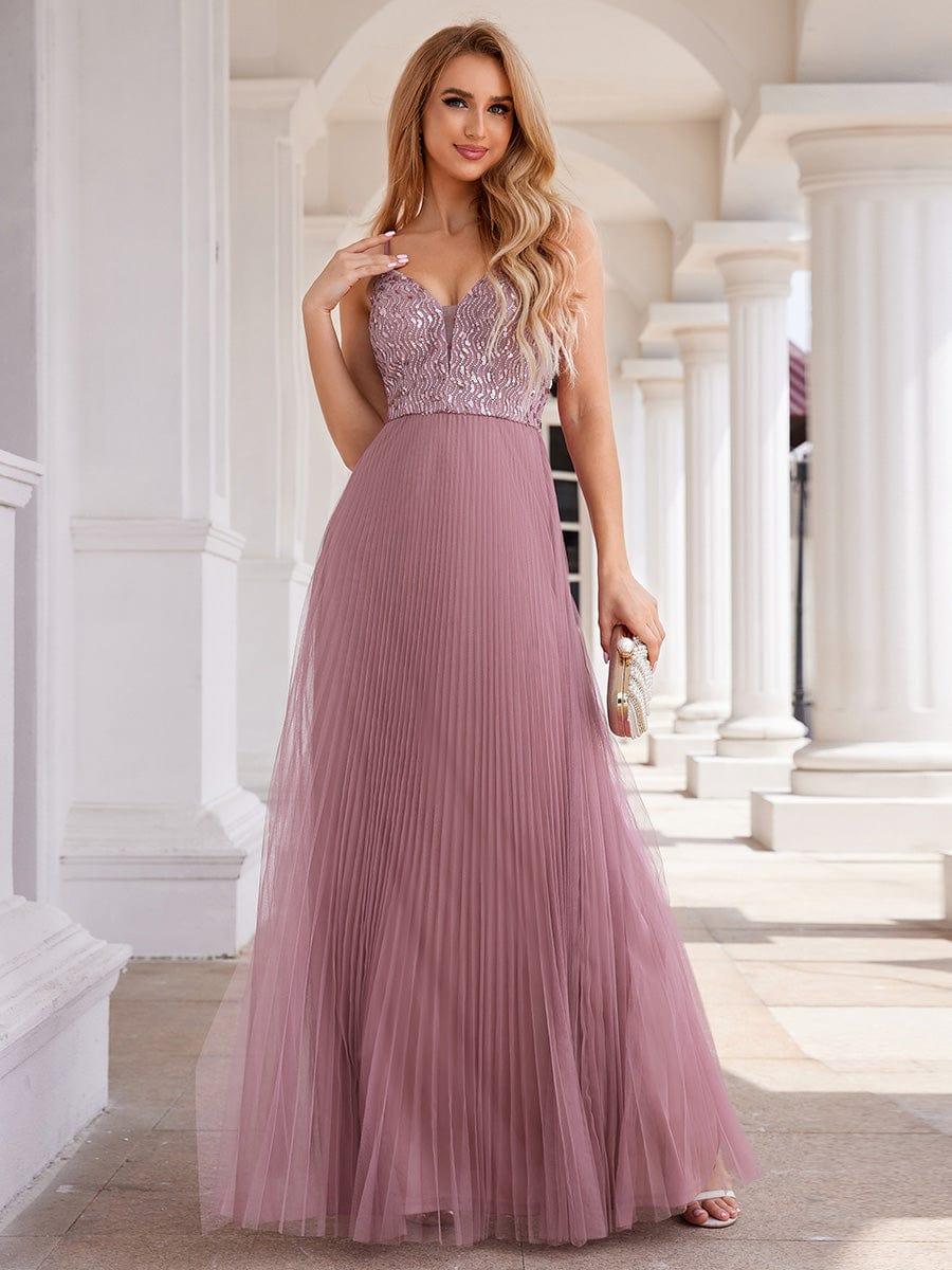 ever STORMY|High-Waist V-Neck Sequined Bodice Sleeveless Backless Formal Evening Dress