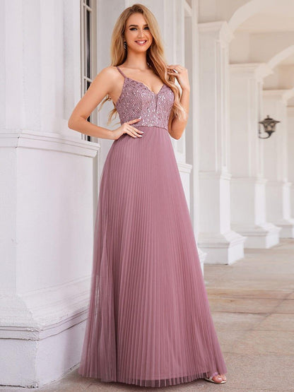 ever STORMY|High-Waist V-Neck Sequined Bodice Sleeveless Backless Formal Evening Dress