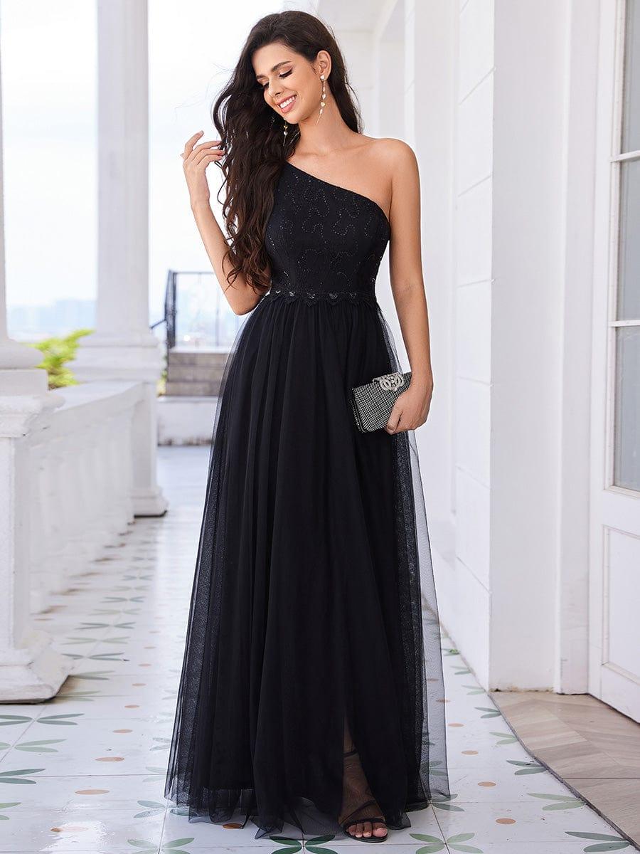 One-Shoulder Embellished Tulle Formal Evening Dress