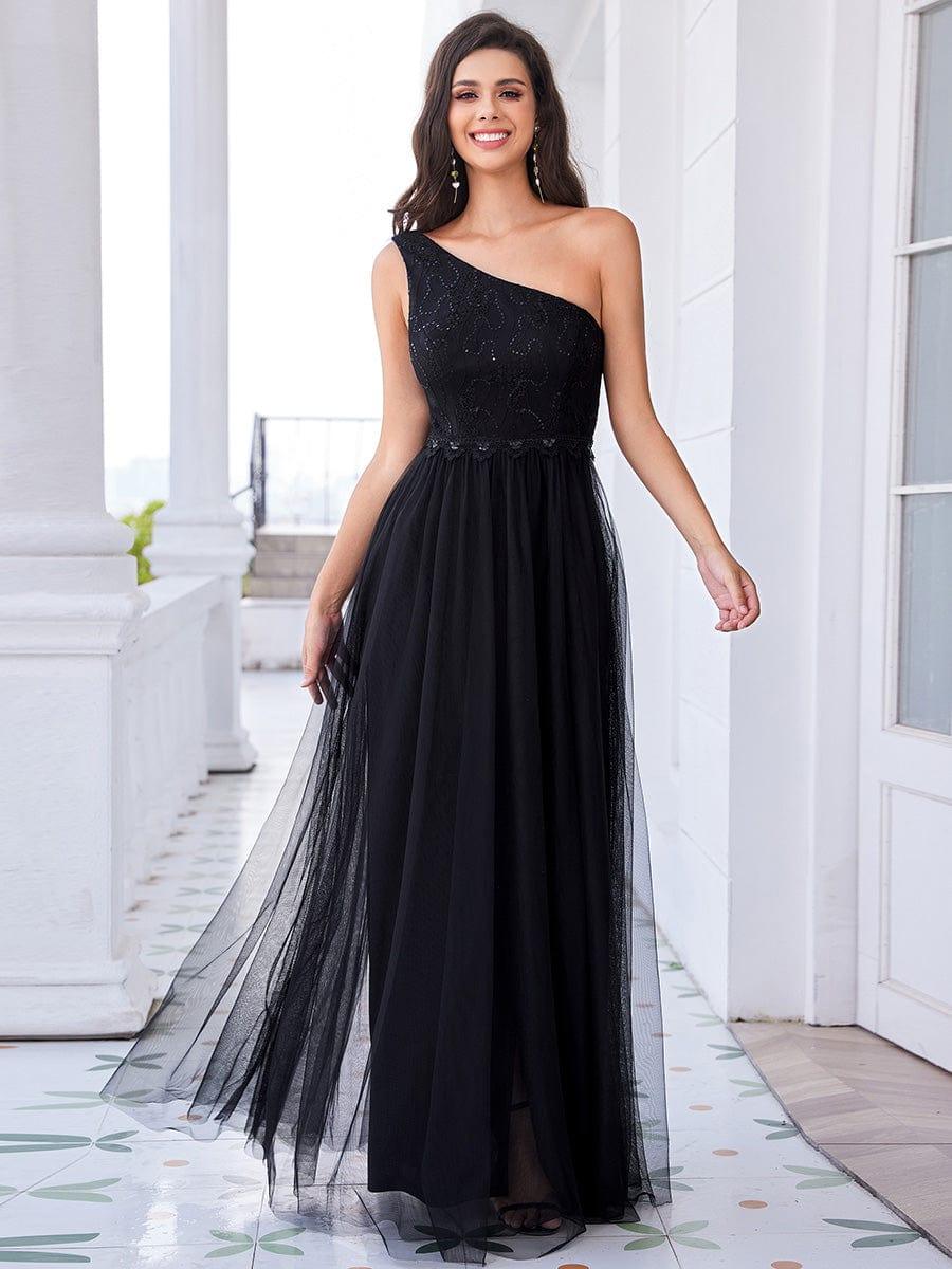 One-Shoulder Embellished Tulle Formal Evening Dress