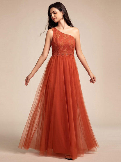 One-Shoulder Embellished Tulle Formal Evening Dress