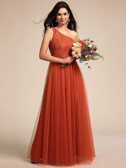One-Shoulder Embellished Tulle Formal Evening Dress