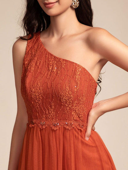 One-Shoulder Embellished Tulle Formal Evening Dress