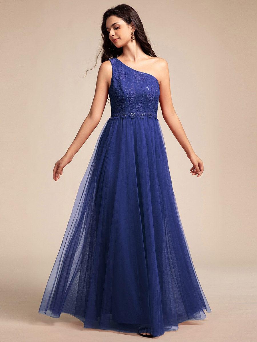 One-Shoulder Embellished Tulle Formal Evening Dress