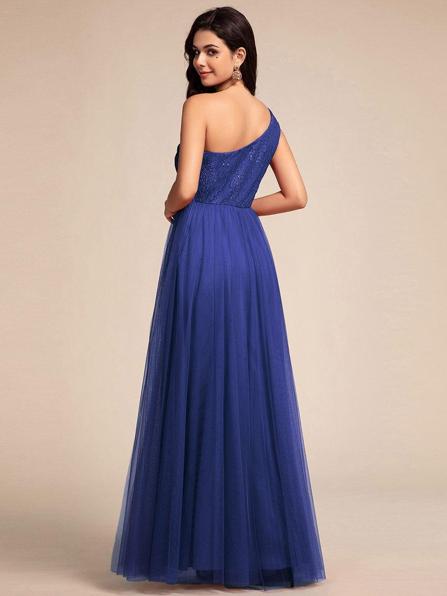 One-Shoulder Embellished Tulle Formal Evening Dress